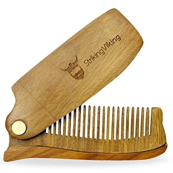Striking Viking Folding Beard Comb Sandalwood Anti Static Wooden Grooming Comb for Men