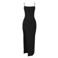 thumbnail image 2 of KaLI_store Formal Dresses for Women Evening Party Women's Spaghetti Straps Split Hem Sleeveless Zipper Bodycon Midi Dress Black,XL, 2 of 5