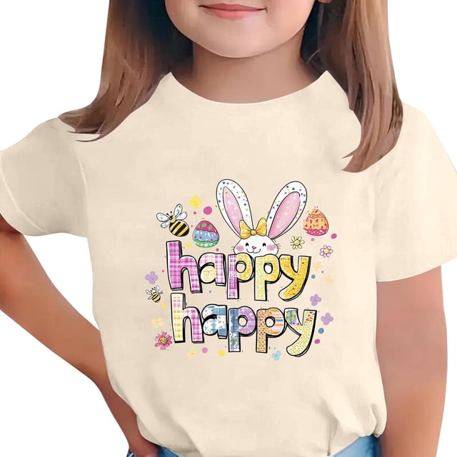 Manga Corta Crop Top para Niños Pascua Impresa Cuello Redondo Casual Tee 3-14 Años