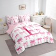 thumbnail image 3 of jejeloiu Chic Bow Ribbon 7 Pieces Bedding Comforter Set,Girls Pink Bowknot Full Bedding Set,First Letter L Fitted Sheet Flat Sheet For Girls,Super Cozy Room Decor Reversible, 3 of 8