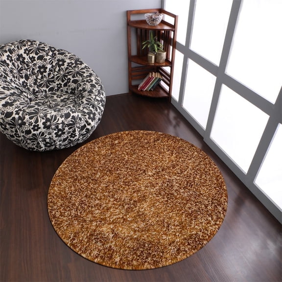 Rugsotic Carpets Hand Tufted Shag Polyester Eco-Friendly Area Rugs - 10'x10', Round, Honey, Plain Solid Design, High Pile Handmade Anti Skid Rugs for Living Room, Bed Room K00111