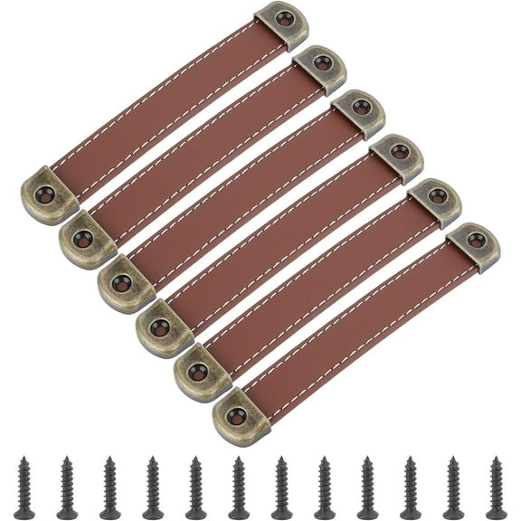 6 Sets Handmade Leather Drawer Pull Leather Handle with Screw and Pin Leather Pull Handle for Dresser Drawers Cabinet(Sienna) DIY