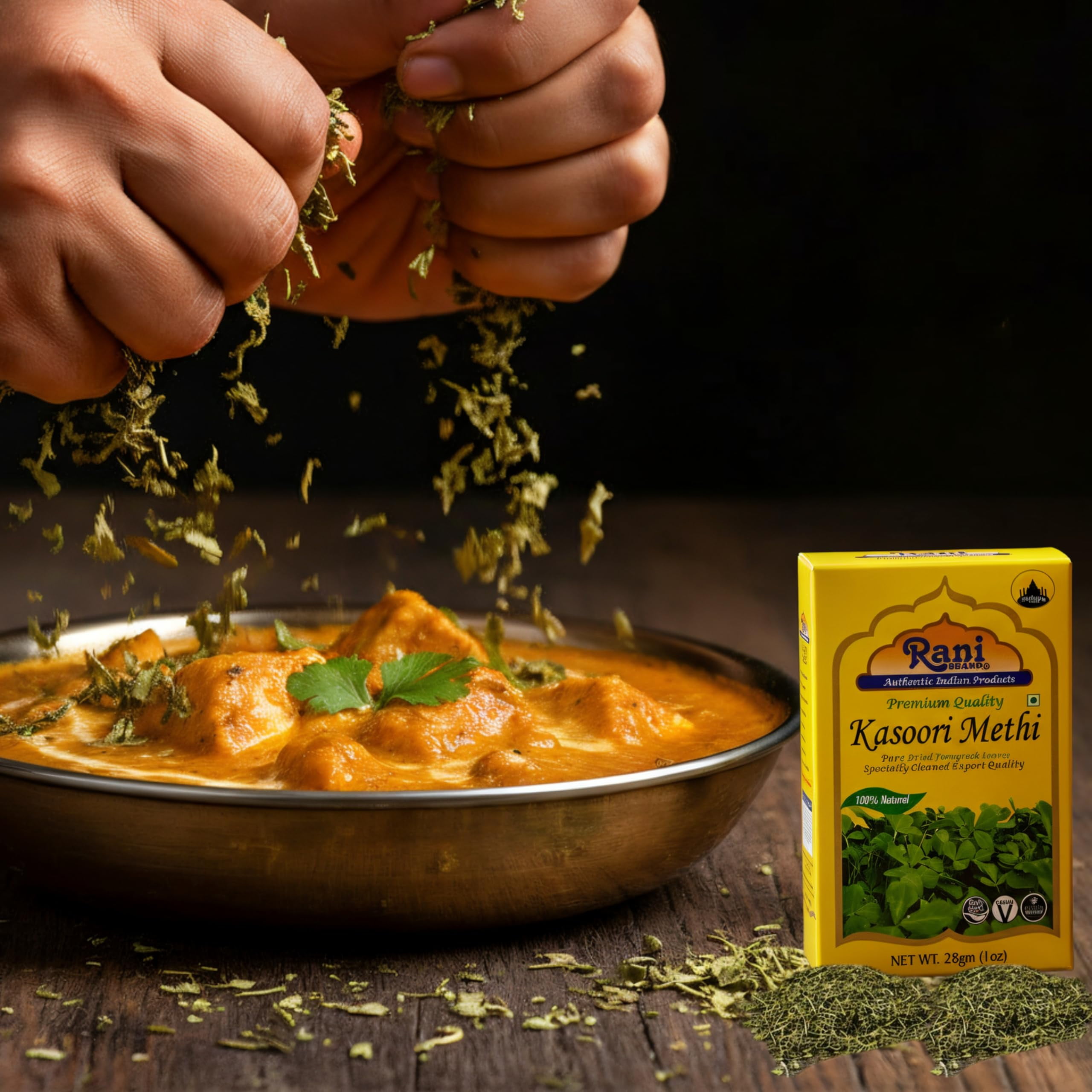 Rani Fenugreek Leaves Dried (Kasoori Methi) 1oz (28g) ~ All Natural | Vegan | Gluten Friendly | NON-GMO | Indian Origin