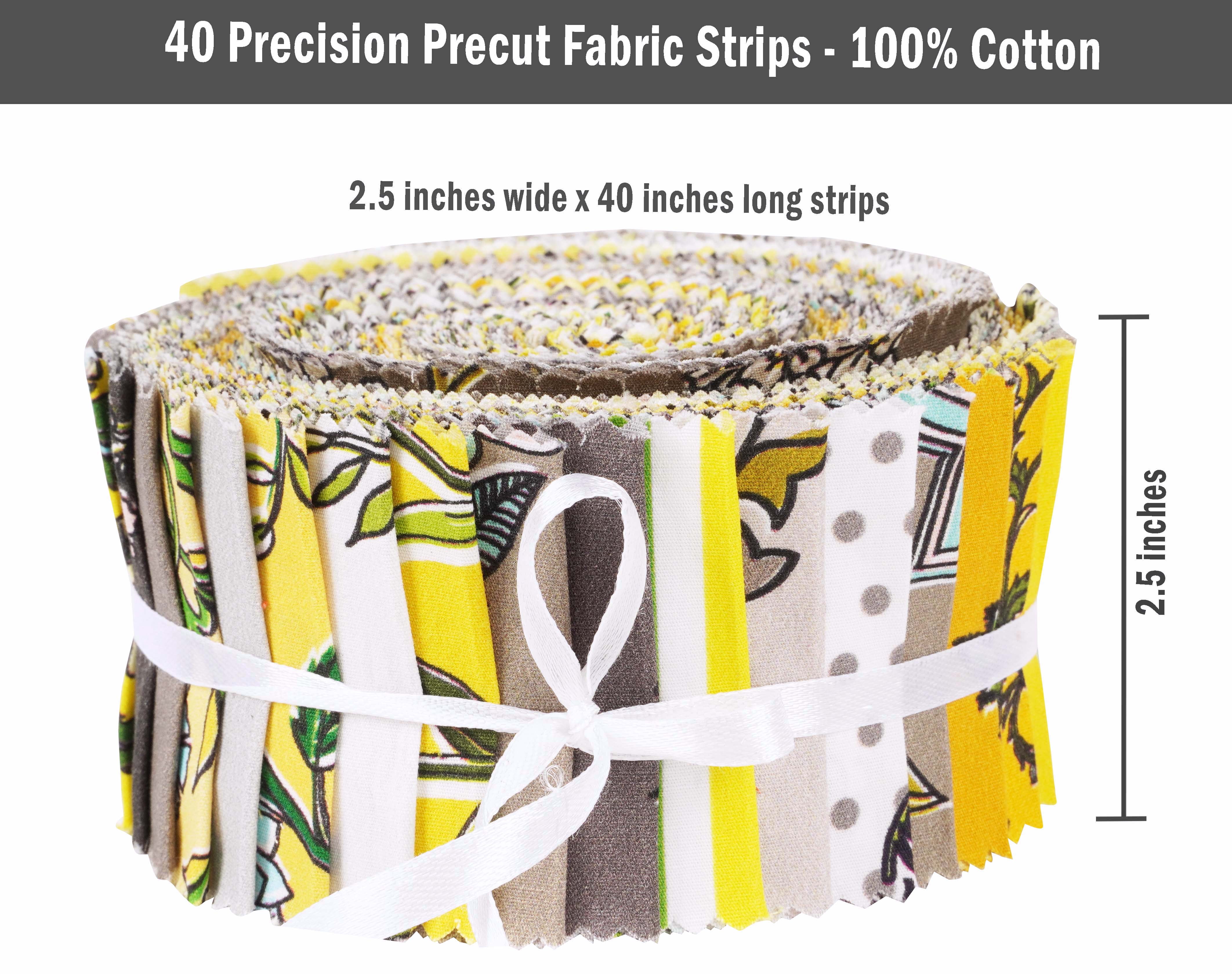 Soimoi 40Pcs Block Print Cotton Precut Fabrics For Quilting Craft Strips 2.5x42inches Jelly Roll - Yellow