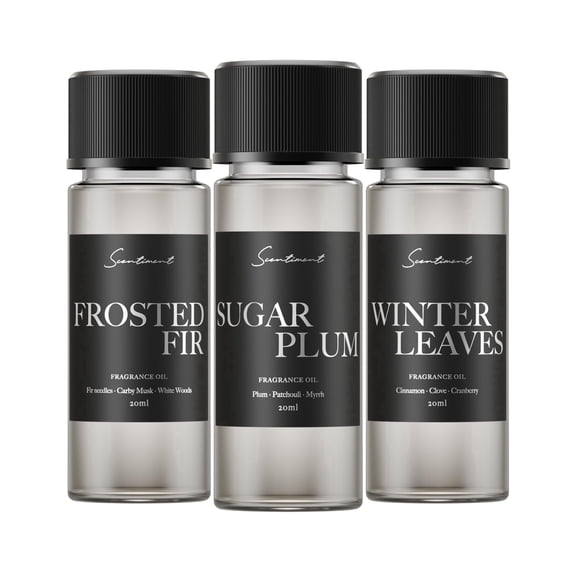 Scentiment Winter Collection Diffuser Oil Set – 20ml | Aromatherapy Fragrance Oils (Vanilla Ember, Sugar Plum, Winter Leaves) | Seasonal Luxury Scents