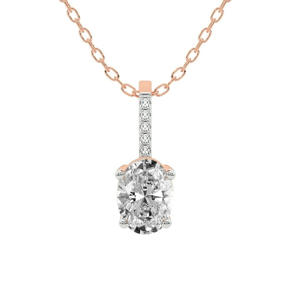 Diamond Pendant Necklace For Women | 1 Carat IGI Certified Oval Shape Lab Grown Diamond | Lucida Four Prong Lab Diamond Pendant Necklace In 18K Rose Gold | FG-VS1-VS2 Quality Friendly Diamonds