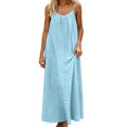 thumbnail image 5 of Summer Dress for Women Casual Sleeveless Backless Pleats Spaghetti Strap Dress Openwork Print Beach Vacation Dress(Sky Blue,M), 5 of 8