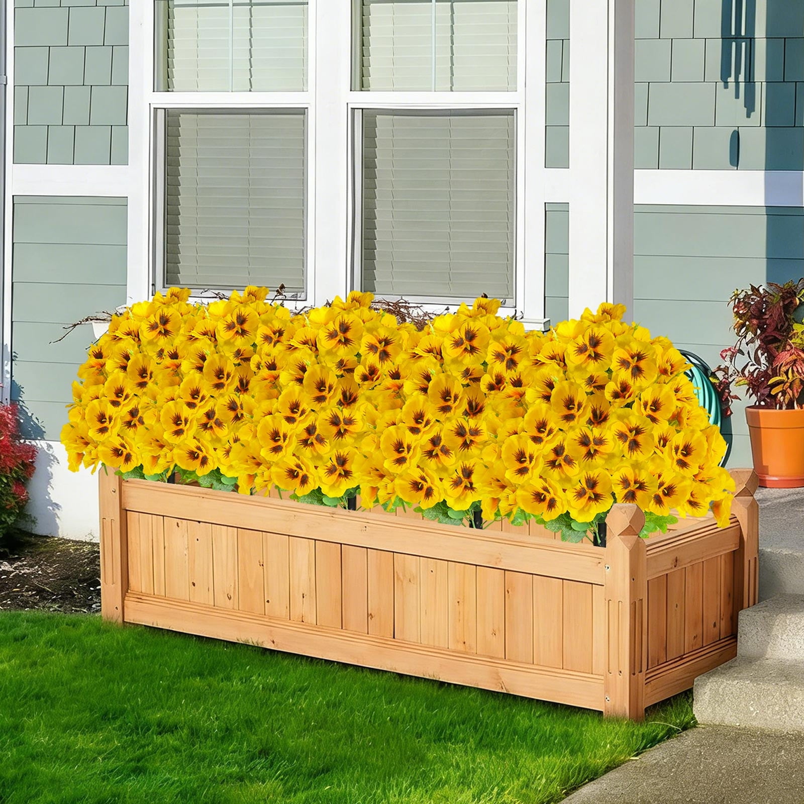 Artificial Flowers Outdoor Fake Flowers for Garden Decor, 16in Plastic Pansy Simulation Plants for Wedding Centerpiece Party Home Decoration