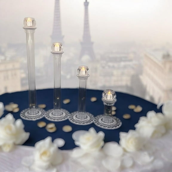4-Piece Long Stem Pillar Candle Holder Set - Glass Votive Tealight Candlestick Holders