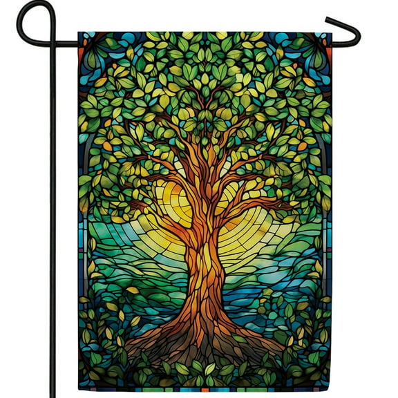 America Forever Green Tree Of Life Garden Flag, 12.5 x 18 inch Double Sided, Stained Glass Tree of Life, Spiritual Nature Symbol Outdoor Decorative Flag