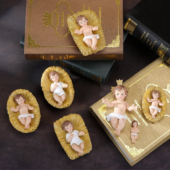 Christmas The Nativity Scene Resin Statue, Chrsitmas Jesus Born Grass Bed Holy Infant Birth Statue, Tabletop Sculpture Xmas Nativity Day Desktop Ornament for Christmas Decor
