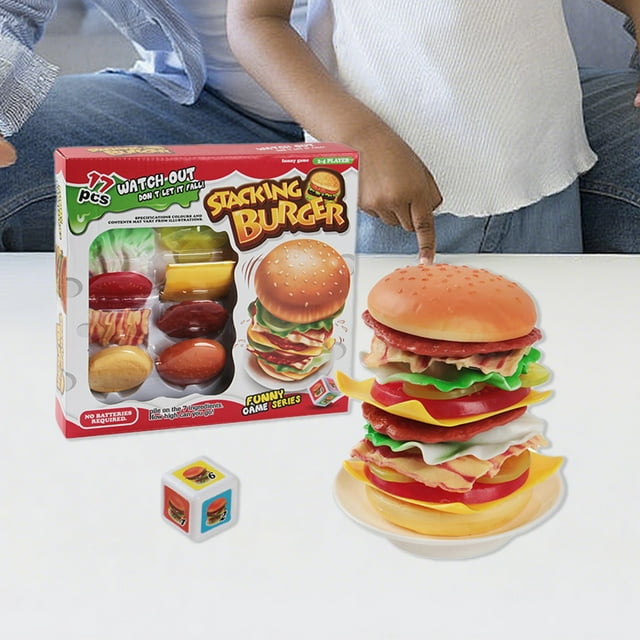 Jeu de Défis d'Empilage de Burger Tour d'Équilibre Jeu de Simulation Réaliste Amusant Entraînement à la Coordination Main-Œil Jouet Interactif Familial de Table, Czzoypi Défis d'Empilage de Burger Tour d'Équilibre