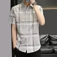 thumbnail image 4 of TNOBHG Men Short Sleeve Shirt Men's Summer Shirt Turn-down Collar Short Sleeve Single-breasted Cardigan Contrast Color Printed Mid Length Soft Breathable, 4 of 8