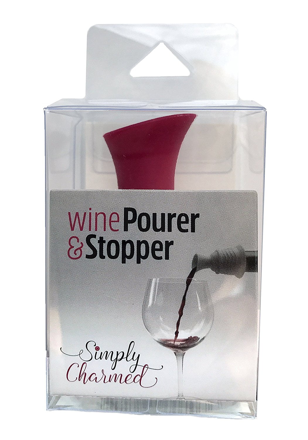 Wine Stopper and Pourer 2 Pack Pink and Gray Silicone Wine Accessories to Serve Wine More Easily by Simply Charmed 