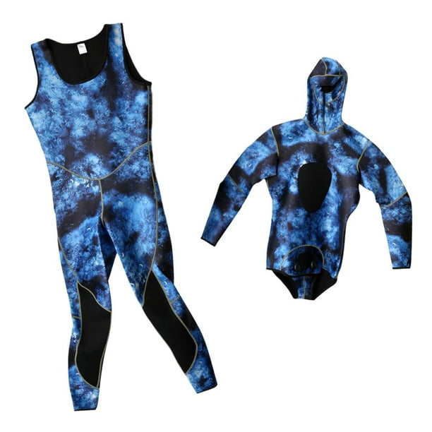 Traje de Neopreno de 3 Mm para Hombre, Trajes Completos, Camuflaje Azul, 2 Piezas, Sudadera con Capucha, Buceo, Pesca , Trajes de Esnórquel, SG Macarena Traje de neopreno para hombre