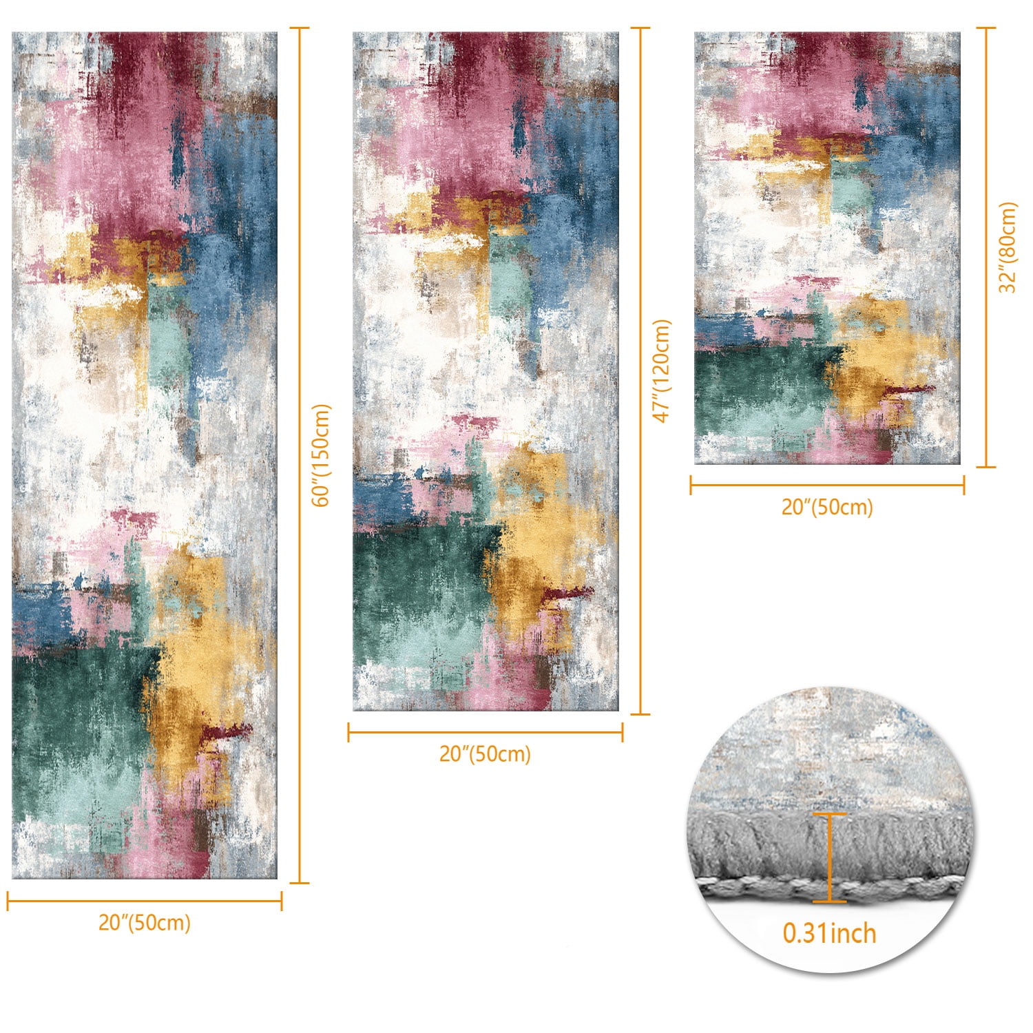 3 Piece Kitchen Rug Set, Non-Slip And Washable, Abstract Pattern Kitchen Hallway Rug, Soft And Comfortable, Suitable For Sinks, Floors, Entrances, Hallways and Bathrooms