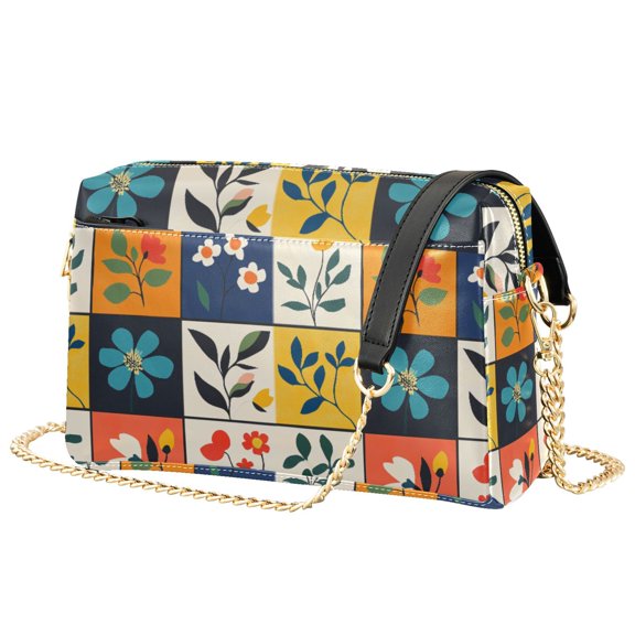 FORMRS Women Crossbody Purse with Chain Strap Vegan Leather Shoulder Handbag, Floral Patterns