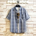 thumbnail image 2 of Lolmot Summer Mens T Shirt Vintage Striped Plaid Printed Shirt Men's Short Sleeve Turndown Collar Shirt Hawaiian Style Pattern Short Sleeve Blouse Shirts Tops, 2 of 5