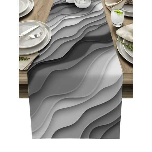 Table Runner 36 Inches Long for Kitchen Dining, Black Grey Ombre Dresser Scarf Farmhouse, Dining Table Decorations for Wedding/Parties, Modern Geometric Abstract Aesthetic Cream 13 x 36 In