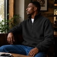 thumbnail image 4 of Delconic Mens Quarter Zip Fleece Pullover Jacket Long Sleeve Stand Collar Warm Outerwear Casual Relaxed Fit for Fall Winter Black L, 4 of 7