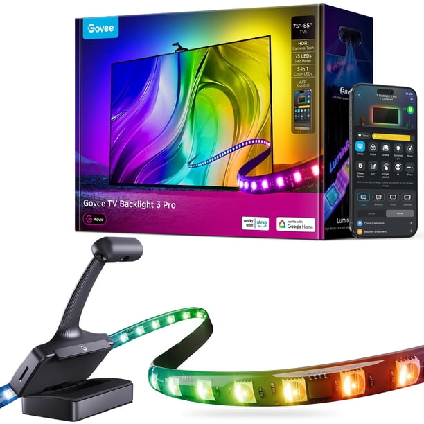 Tira LED Govee 3 Pro RGBWWIC con retroiluminación para TV, 16.4 pies, 75 a 85 pulgadas