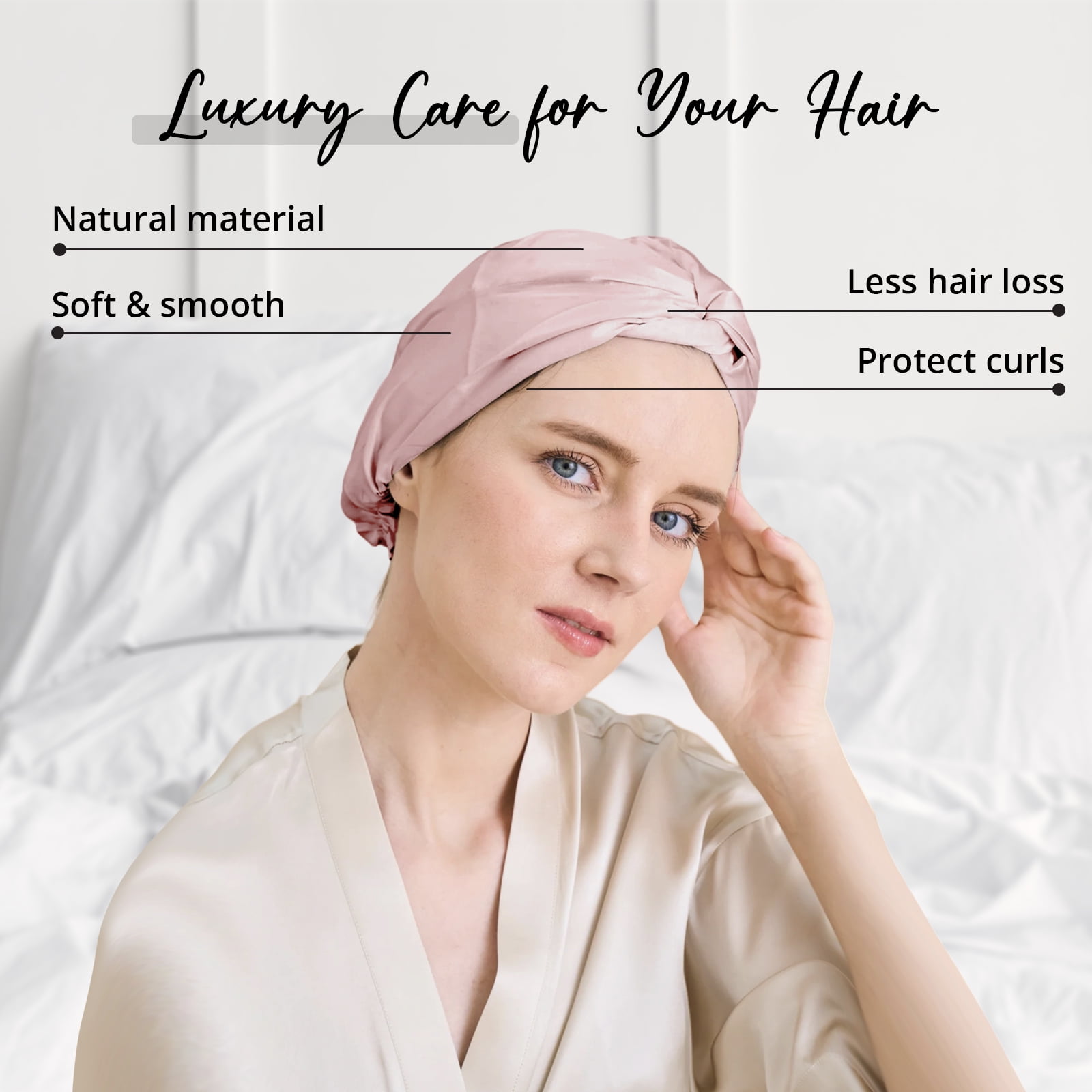WIGI 100% Mulberry Silk Bonnet with Scrunchie Gift for Women, Silk Bonnet for Sleeping, Shower Cap Hair Bonnet, Silk Hair Wrap for Hair Care (100% Mulberry Silk (Bow design), Pink)