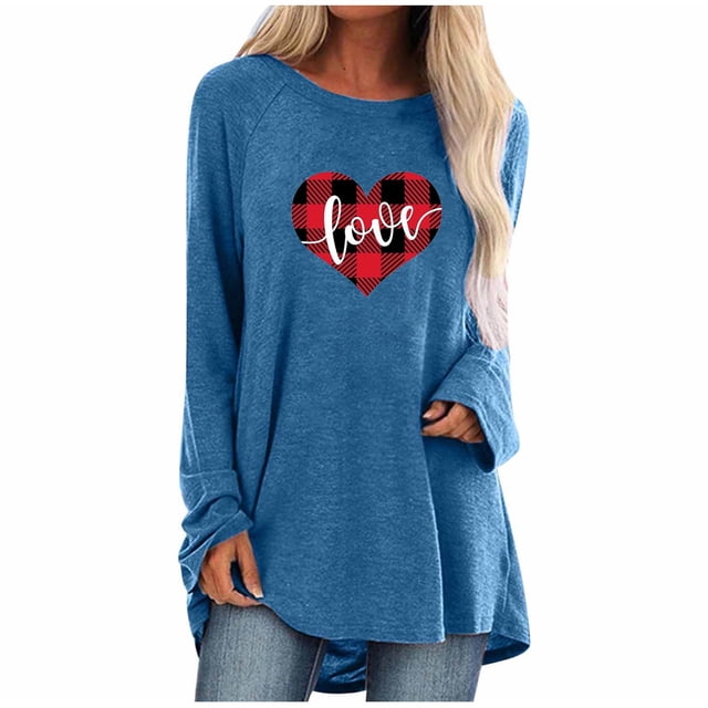 Pompotops Mode Femmes Col Rond Manches Longues Imprimé Casual T-Shirt Chemisier Tops Dégagement