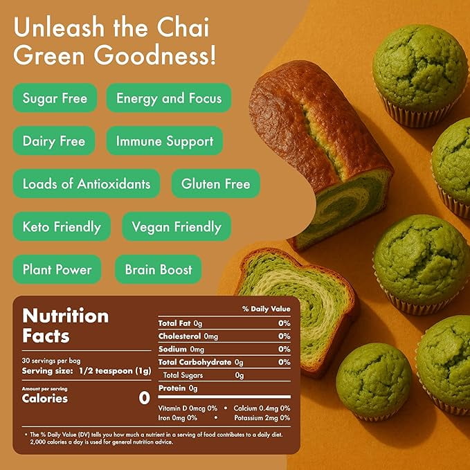 Caff Off Decaf Chai Matcha Green Tea Powder From Japan – 1.06 oz / 30 g – With Real Ground Chai Adaptogen - Ceremonial Grade & Sugar-Free – No Fillers or Milk Powders