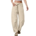 thumbnail image 2 of Women'S Leg Sweatpant Drawstring Elastic Waisted Wide Leg Pants Casual Palazzo Trousers with Pockets Apricot M, 2 of 6