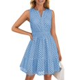 thumbnail image 4 of UoCefik Women's 2025 Sleeveless Mini Dress Eyelet V Neck A Line Casual Elegant Holiday Wedding Guest Party Dresses Light Blue M, 4 of 6