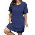 thumbnail image 2 of Leesechin Women's T Shirt Casual Dress Oversized Solid Color Short Sleeve O Neck Beach Dress with Pockets Nightgown, 2 of 5