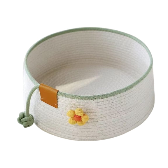 SLYNSHome Cats Bed Basket Round Cotton Rope Woven Pet Bed Warm Soft Washable Hand-Woven Eco-Friendly for Small Dogs Cats Indoor - White