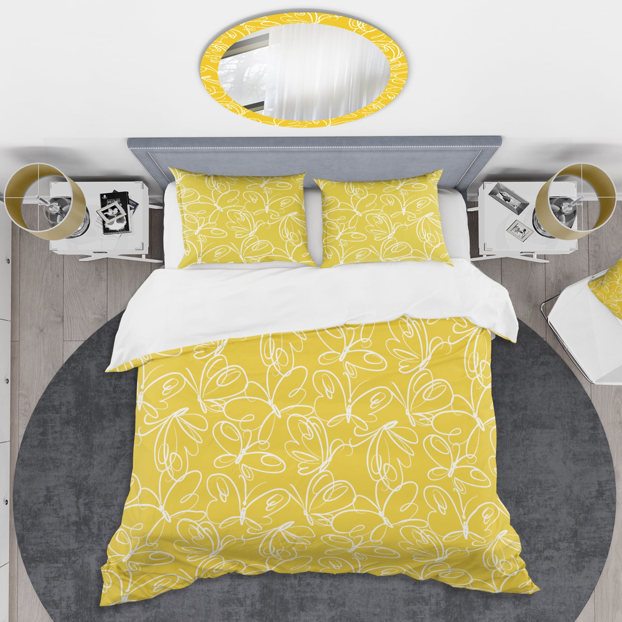 Designart 'Butterflies hand drawn color pattern' Mid-Century Modern Duvet Cover Set