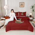 thumbnail image 4 of Homewish Female Men Women Safari Cheetah Full Size Comforter Sets 3-Piece,Brown Red Bedding Comforter Set,Jungle Wildlife Leopard Lightweight Bedding Sets,Luxury Bedroom Decor,Reversible, 4 of 8