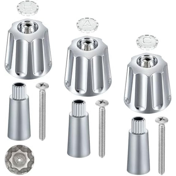 Faucet Handles, 3 Handle Tub Trim Set Compatible with Gerber Faucet Knob Handle Bathtub Shower Faucet Handle Remodel Tri Kit Include 1 Hot 1 Cold 1 Diverter, and 3 Adapters (16 Point Broach) Polished