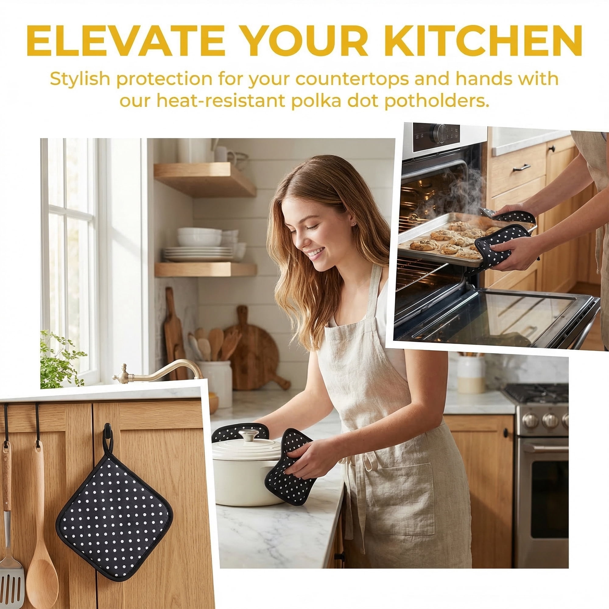 Unique Bargains Pot Holders Heat Resistant Trivets Non Slip Hot Pads Black White