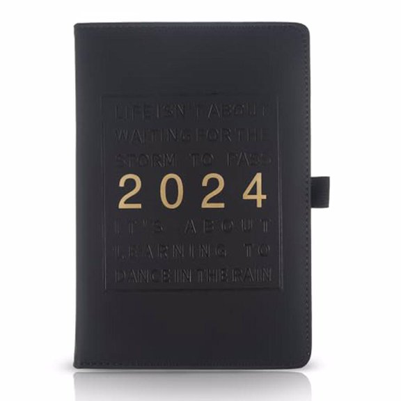 Methold Cuaderno planificador de Agenda 2024, cubierta duradera de PU, papel cremoso, cuaderno de Plan de programación de objetivos mensuales cartulina Negro