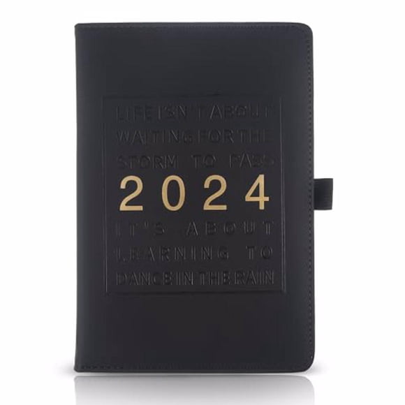 Seitruly Agenda 2024, cuaderno planificador, cubierta duradera de PU, papel cremoso, objetivos mensuales, papel Extra grueso para listar cartulina Negro