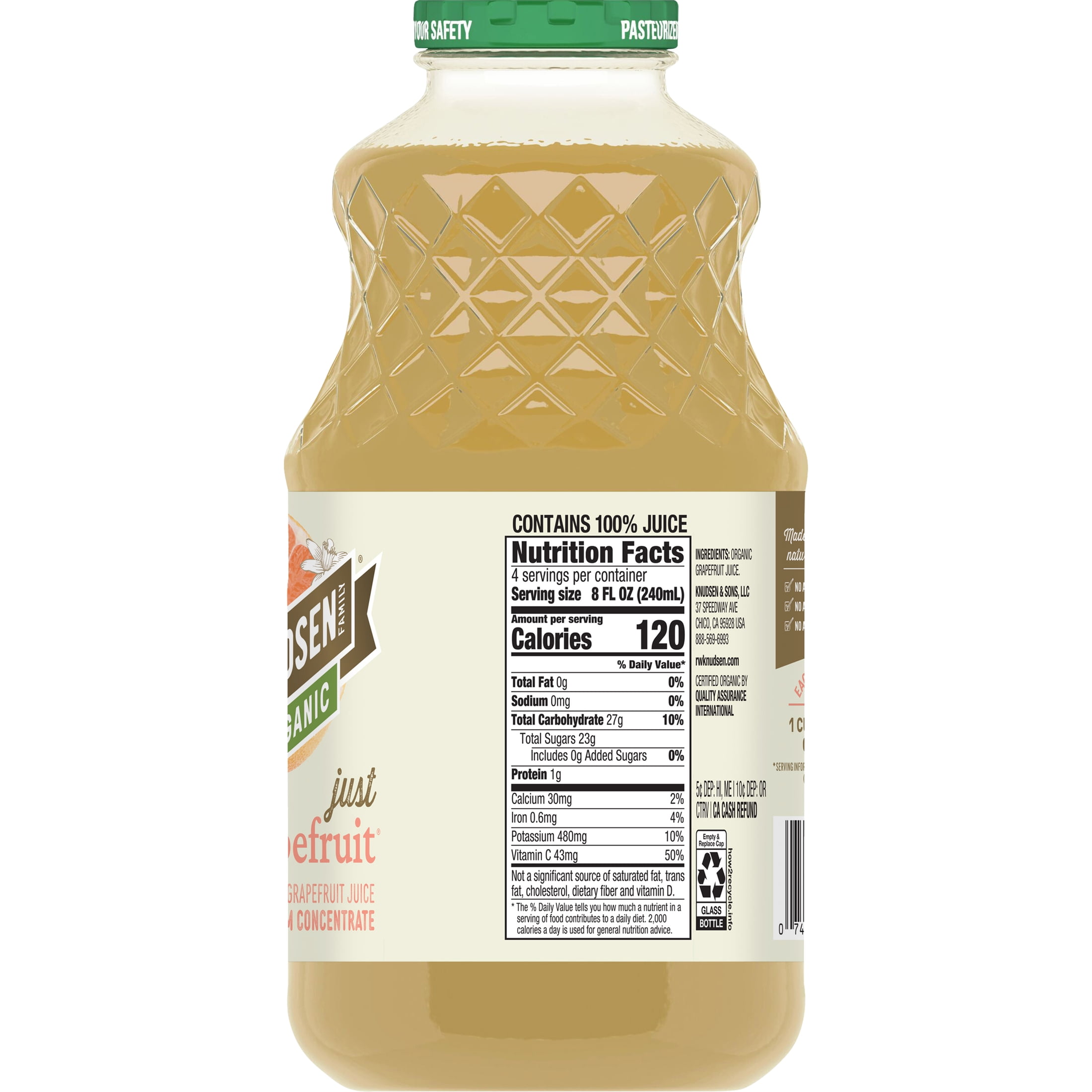 (2 pack) R.W. Knudsen Family Organic Grapefruit Juice, 32 oz, Glass Bottle, Shelf-Stable