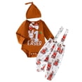 thumbnail image 3 of Toddler Outfits for Boys Kids Easter Bunny Print Crew Neck Long Sleeve Romper with Striped Pants and Hat Three Piece Outfit Brown 0 Months-3 Months, 3 of 7