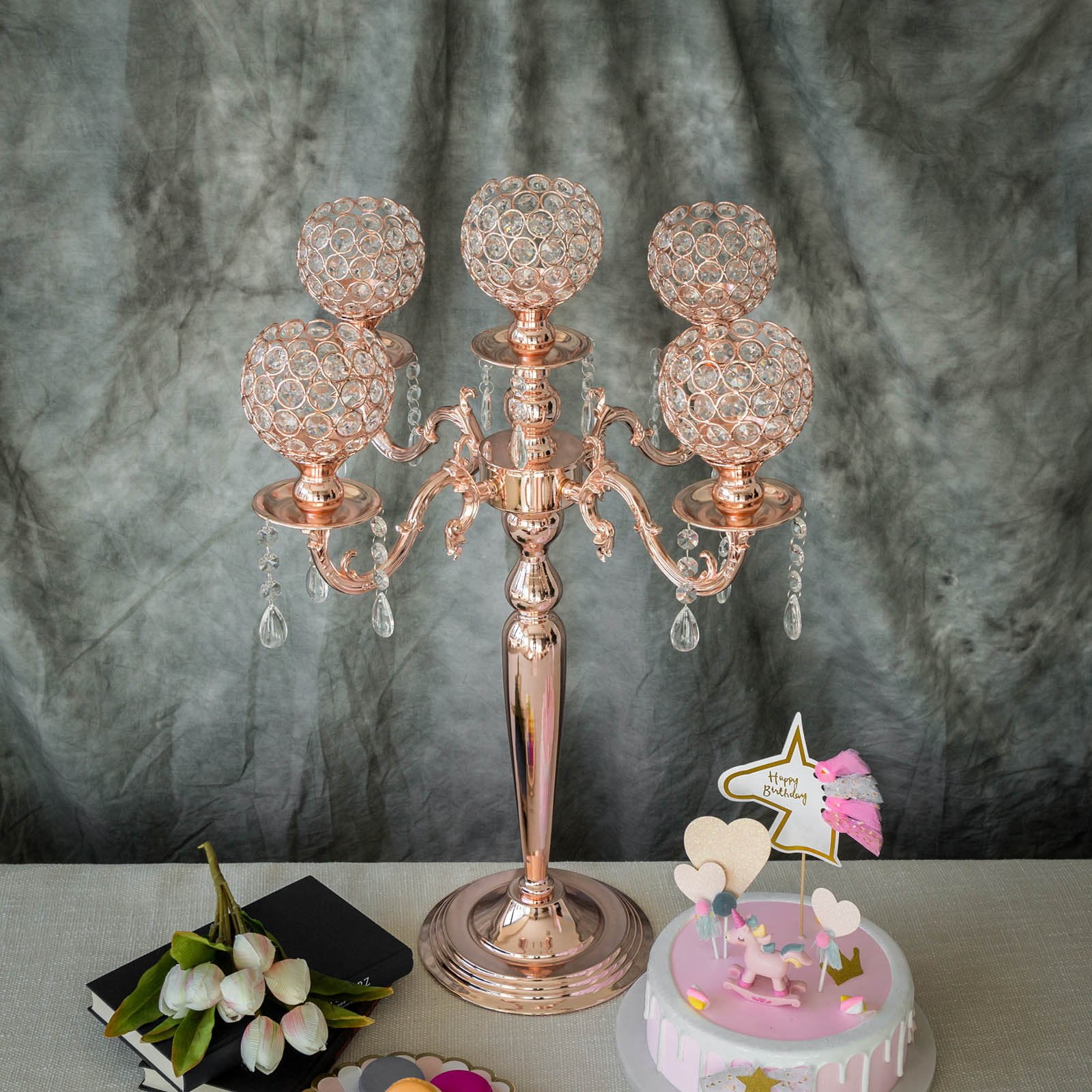 25" Tall Candelabra Chandelier Crystal Votive Candle Holder Wedding Centerpiece 