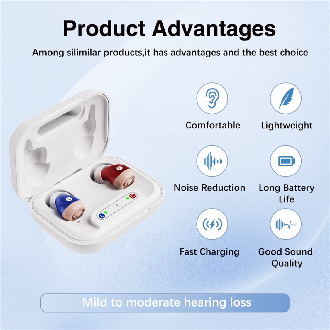 Jinghao Personal Sound Amplifier Product  CIC for Ears for Seniors Adults with Rechargeable Charging Box