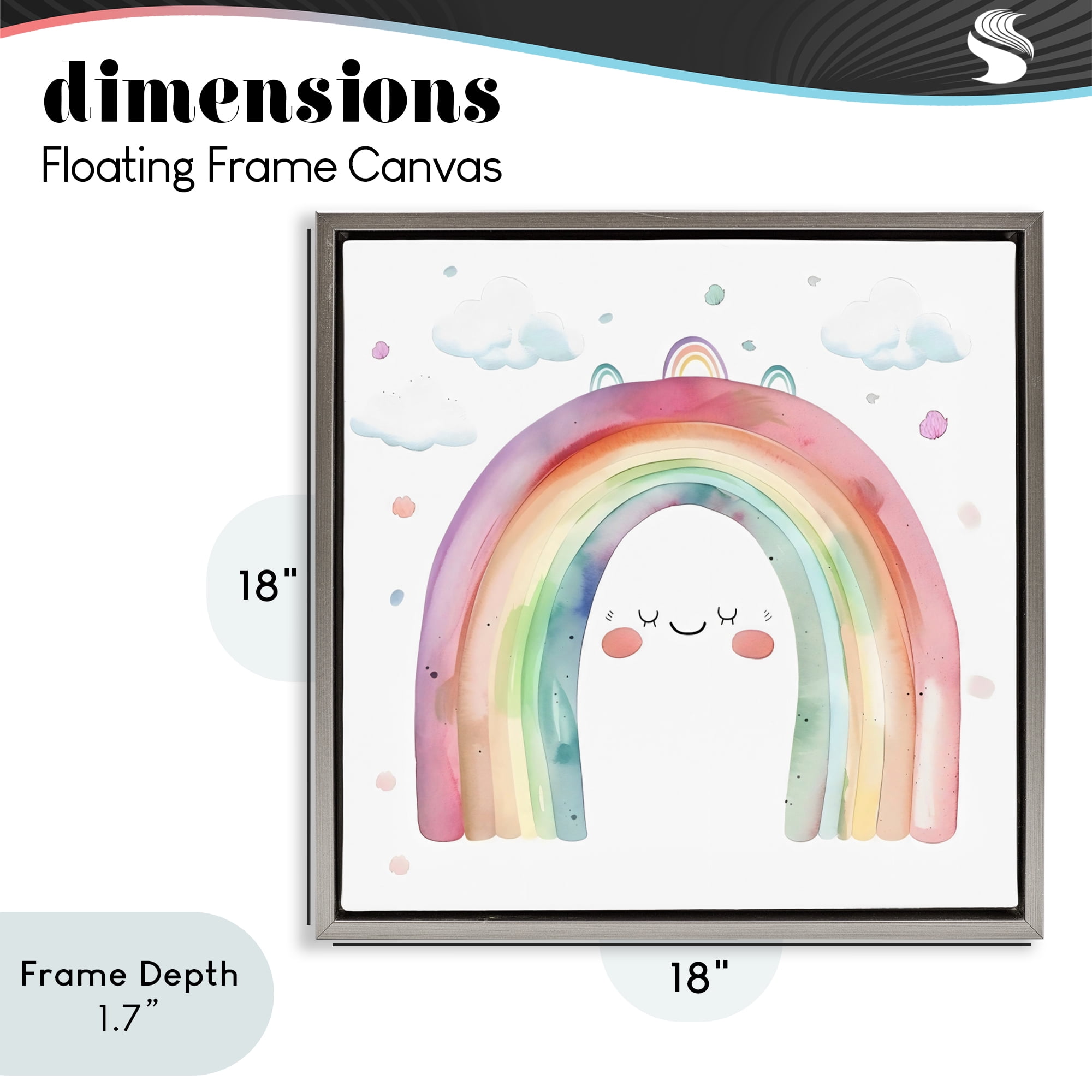 Stupell Industries Cute Smiling Rainbow Gray Framed Floater Canvas Wall Art, design by Creative Studio