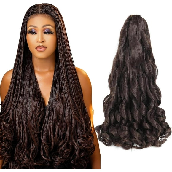 SHILIU-Dark Brown French Curl Braiding Hair 26 Inch 6 Pack 4# French Curls Braiding Hair Bouncy Loose Wavy Spanish Curly Braiding Hair Synthetic French Curl Crochet Braids (85g/pack)