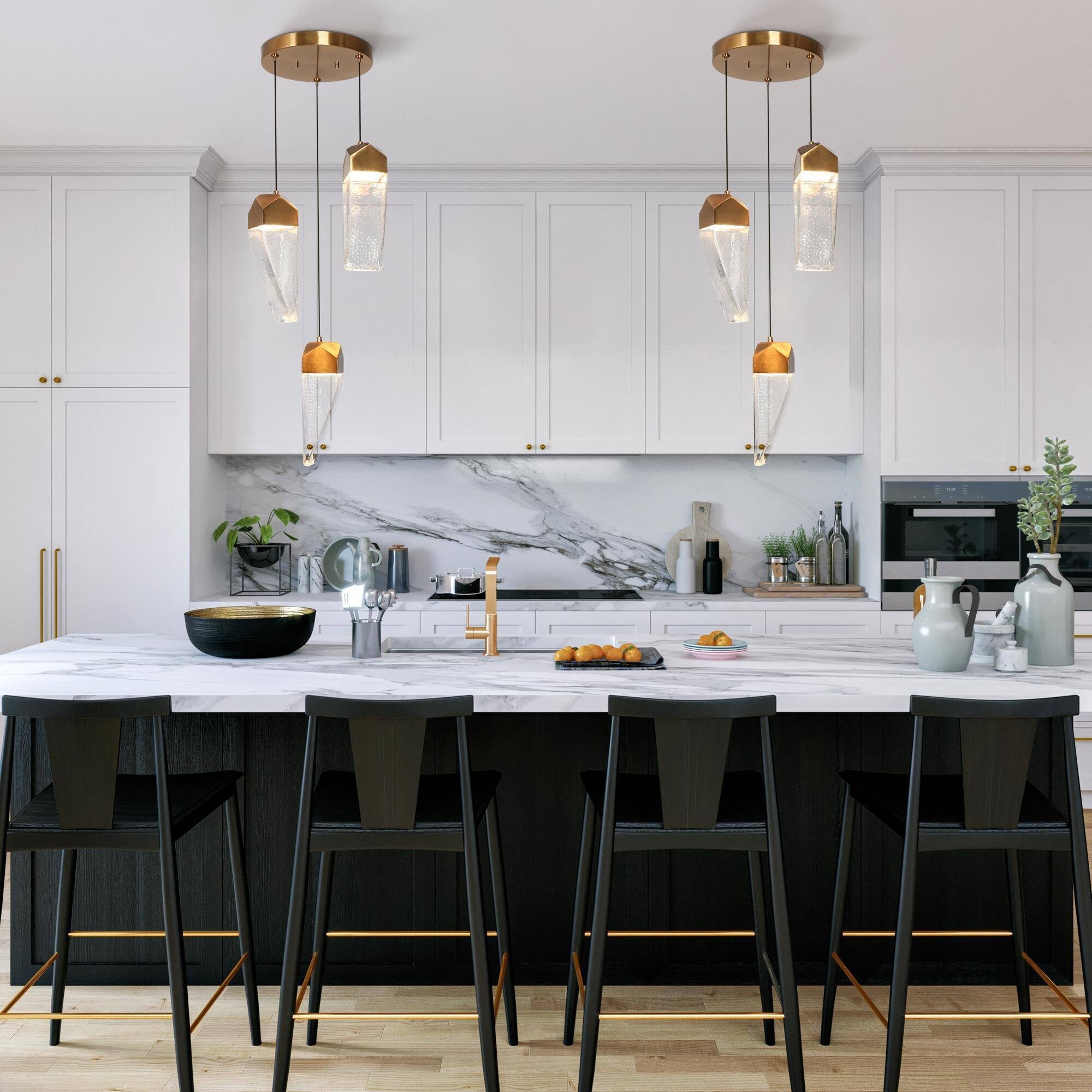 LNC Adonisior 3 -Light Polished Gold LED Crystal Clear glass Mixed material Chandelier