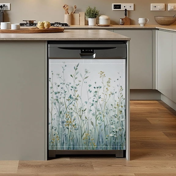 Watercolour Plants Flowers Dishwasher Magnet Cover,Front Dishwasher Cover Decoration Reusable Decorative Magnetic Cover for Home Kitcen Appliance 23x26 Inch