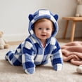 thumbnail image 4 of Maqroz Kids Boy Girl Plaid Fleece Romper Long Sleeve Hooded Jumpsuit Pajamas Winter Warm Bodysuit Sleepwear, 4 of 6