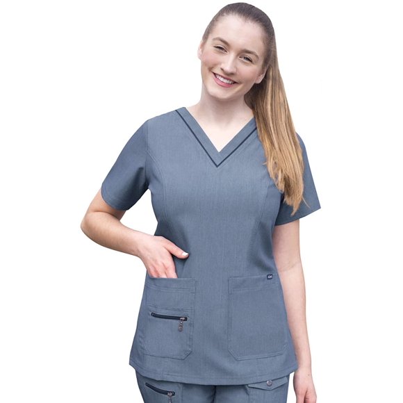 Adar Pro Heather Scrubs for Women - Elevated V-Neck Scrub Top - P4212H - Heather Navy - XXS