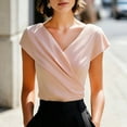 thumbnail image 2 of Rggeeun Womens T-Shirts Solid Color Satin Short Sleeve Wrap V Neck Drape Lightweight for Summer Everyday Wear Relaxed Tee,Pink,Xl, 2 of 4