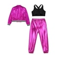 thumbnail image 4 of Miutii Kids Girls Street Hip Hop Dance Outfits Long Sleeve Shiny Metallic Bomber Jacket Vest and Harem Trousers Set Rose 6, 4 of 5